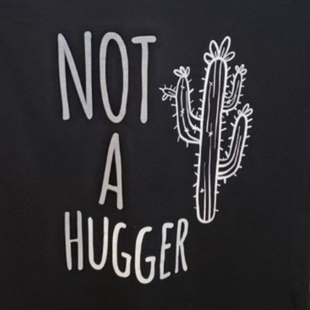 Not A Hugger Cactus Graphic Cotton T-Shirt V-Neck Black Women's Small Humor